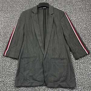 Express Blazer Jacket Women Medium Gray Flannel Plaid Long Sleeve M